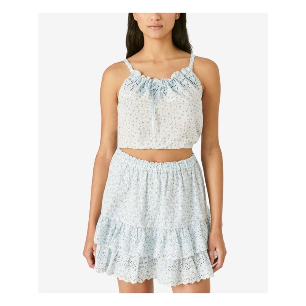 LUCKY BRAND Womens Light Blue Cropped Elastic Hem Sleeveless Cami Top L